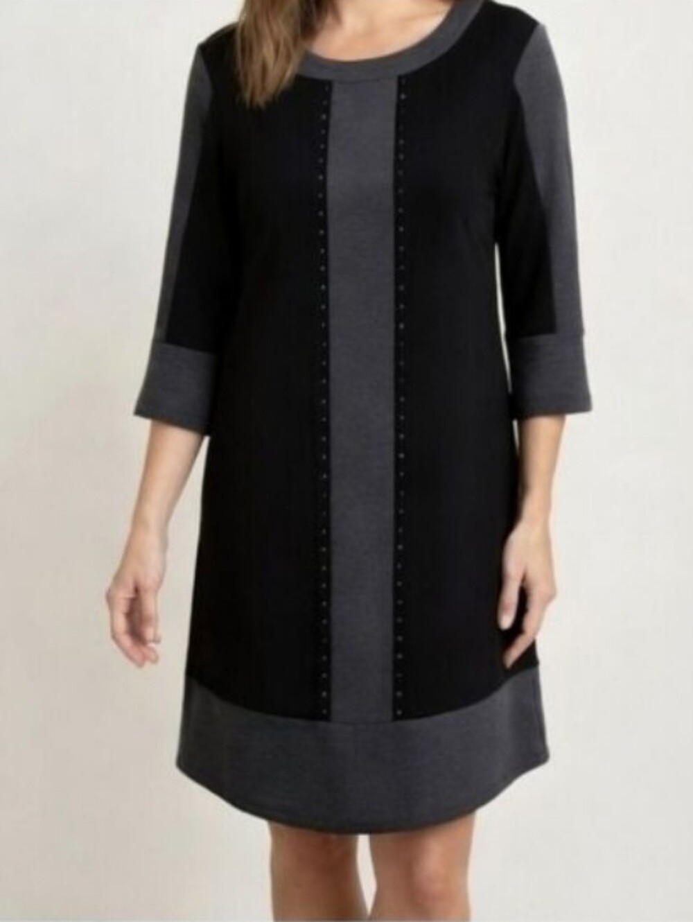 Amanda Lane Black & Gray Colorblock Tunic Dress With Silver Stud Detail Size 16